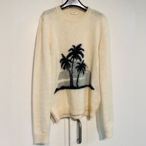 Saint Laurent S 🌴 Cream Mohair Sweater with Palm Tree Motif